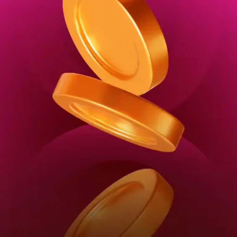 EvolveBets Casino-themed image showing floating gold coins on a dark red background.
