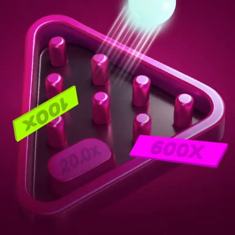 EvolveBets Casino-themed image showing a plinko-style game board with 10x, 20x, and 600x multiplier labels.